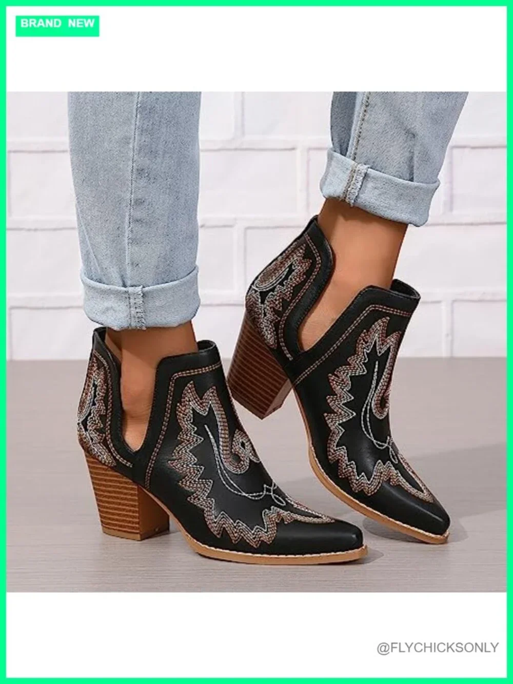 Handcrafted Western Embroidered Pointed Toe Chunky Heel Ankle Bootie